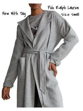 Buy New Polo Ralph Lauren Women's Grey Belted Wrap Coat - Size Small - New